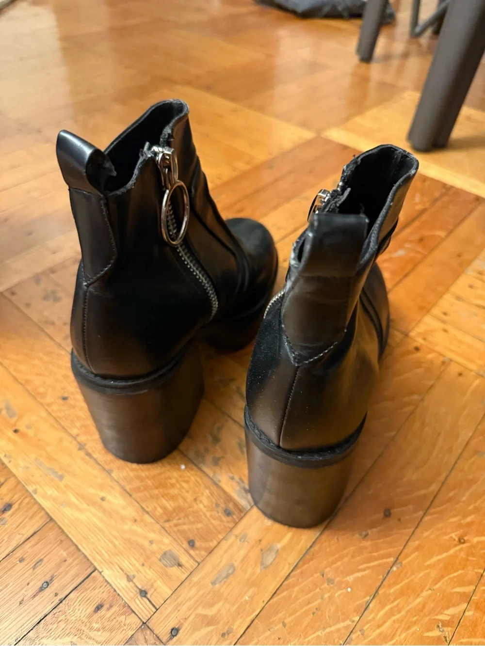 Current Mood Black Platform Block Heel Ankle Boots with Ring Zipper